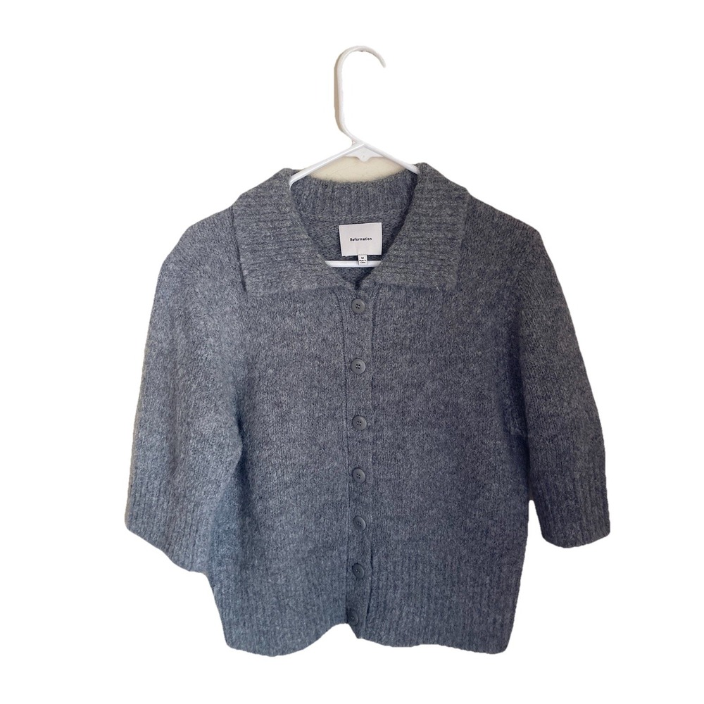 Reformation Sweater Womens Medium Gray Alpaca Merino Wool Cardigan Button Up